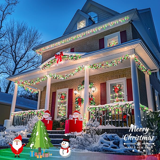 JMEXSUSS Connectable Red White and Green Christmas Lights, 8 Modes 100 LED Twinkle String Lights Indoor, Clear Wire Plug-in String Lights Outdoor Waterproof