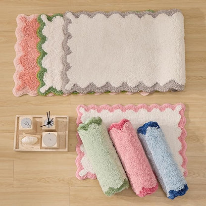 ORTIGIA Cute Scalloped Bathroom Rugs Non Slip Washable, Quick Dry Absorbent Plush Microfiber Bath Mats, Fun White and Black Bathmat for Bath Room Bathtub Shower, Floor for Sink Bedroom, 20x32