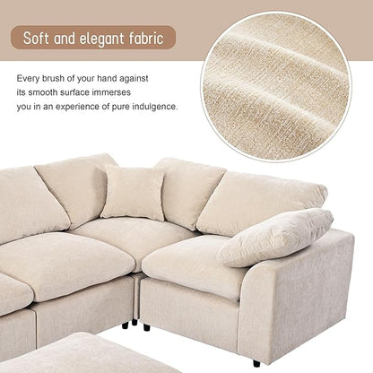 129" Large Modular Sectional Sofa L Shaped Modern Couch, Beige