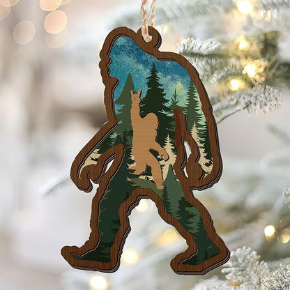 OASSIE Bigfoot Christmas Ornaments Gifts for Men Women - Triple-Layer Wooden Christmas Ornaments 2025 for Tree Decorations - Big Foot Sasquatch Gifts for Friends Family, White Elephant Gift