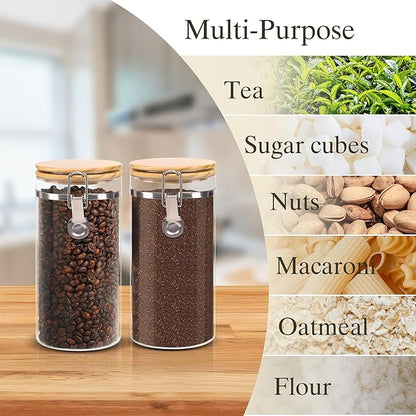 Glass Coffee Canister Coffee Containers for Ground Coffee Coffee Bean Storage Airtight Seal with Locking Clamp, Coffee Bar Accessories Perfect for Kitchen Storage