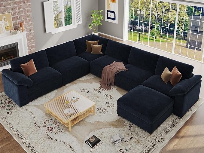 EASE MOOSE Oversized Modular Sectional Sofa with Ottoman, Modern Luxury U Shape Sectional Wide Deep Modular Couch, U Shaped Couch for Big Spaces Living Room