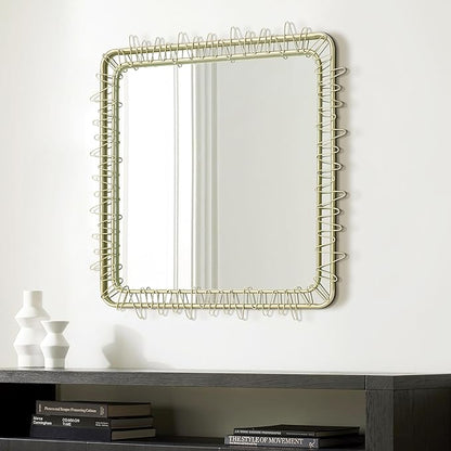 LuxenHome 30" Gold Bathroom Vanity Mirror for Wall, Square Metal Framed Wall Mirror Accent for Bedroom Dresser Entryway Living Room Modern Decorative Hanging Sculpture Home Decorations