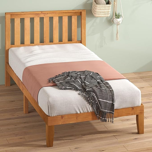 ZINUS Alexia Wood Platform Bed Frame with headboard, Solid Wood Foundation with Wood Slat Support, No Box Spring Needed, Easy Assembly, Rustic Pine, Twin