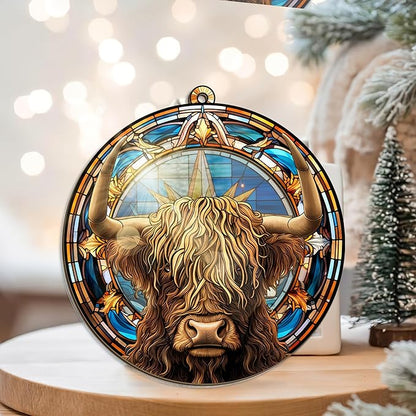 OASSIE Highland Cow Ornament for Christmas Tree - Suncatcher Christmas Ornaments 2025 - Farmhouse Brown Highland Cow Gifts for Women Men Mom Dad Family, Stocking Stuffers for Farm Xmas Decorations