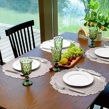 Noctiflorous Round Faux Leather 15 Inch Placemats Set of 4 Waterproof Wipeable Heat Resistant Tablemat for Dining Table Kitchen Non Slip Oilproof Table Place Mat for Indoor Outdoor(Grey, 4)