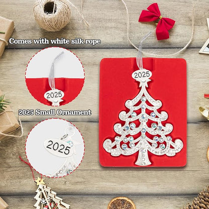 2025 Metal Christmas Tree Ornament Decorations 5" with Iridescent Crystals & 2025 Dated Engraved for Keepsake Gifts Holiday Home Party Decor