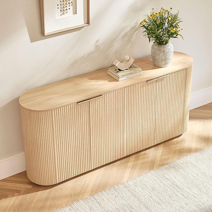 CHITA 70" Sideboard Buffet Cabinet with Storage, Living Room Accent Cabinet with Doors and Adjustable Shelves, for Bar, Kitchen, Oak