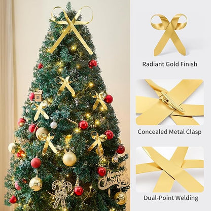 6 Pcs Large Christmas Metal Bow Tree Topper Ornaments with Clip, Bows-Gold Christmas Bow Decoration for Wreath, Garland, Indoor Outdoor,1 Large 5 Small Gold Bows (9.6x11.4 & 4.2x4.5 in)