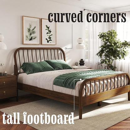 DG Casa Wesley Solid Wood King Size Bed Frame - Mid Century Modern Style, Platform with Spindle Headboard and Footboard, No Box Spring Required, Walnut Finish