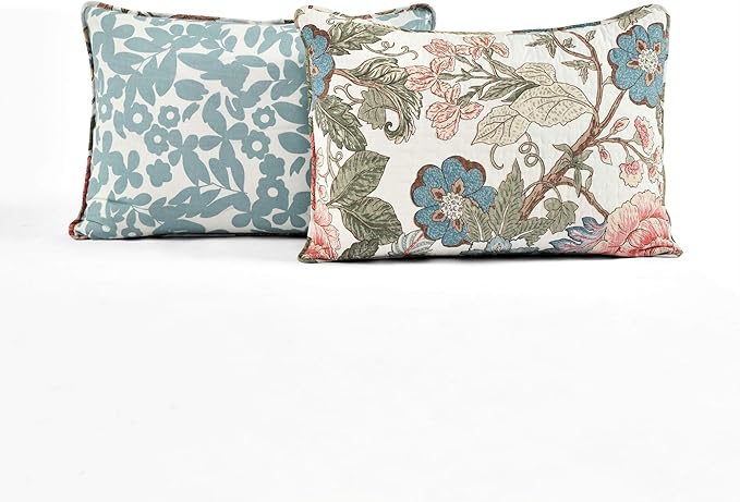Lush Decor Sydney Reversible Cotton Quilt Set King 3 Piece Bedding, Green Blue