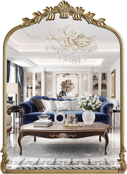 WallBeyond Gold Antique Mirror for Vanity 22x30 Inch, Gold Vintage Wall Mirror with Ornate Frame, Arched Vintage Wall for Bathroom, Living Room, Fireplace