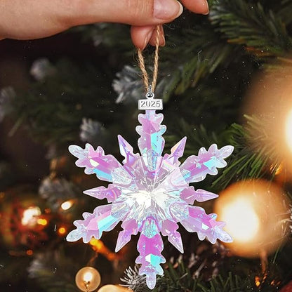 2025 Annual Edition Snowflake Crystal Christmas Ornament, Large Crystal Ornaments Display Winter House Decor with Gift Box (Colourful B)