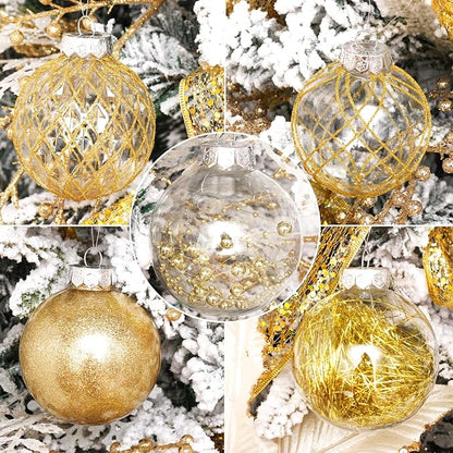 Clear Christmas Ball Ornaments, 30ct 2.36" Gold Shatterproof Xmas Ball Decorations Set Decorative Hanging Ornaments for Christmas Tree Home Office Decor Gift for Christmas Party Wedding