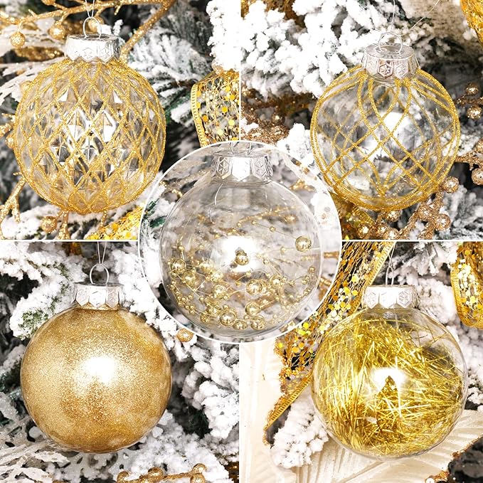 Christmas Ball Ornaments Set, 20ct Large Clear Shatterproof 80mm/3.15" Gold Christmas Ornaments for Christmas Tree Decoration Hanging Decorative Bauble for Thanks Giving Xmas Holiday Party