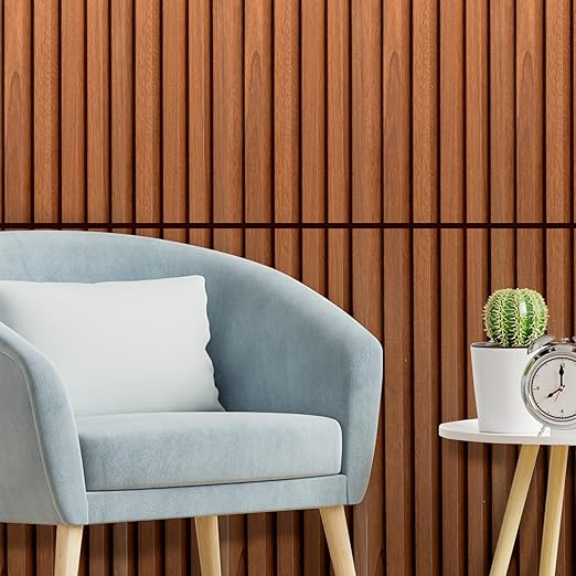 Art3d WPC Wainscoting Panels, 16-Pack 48 x 6 Inch 3D Wall Accents for Interior Wall Decor, Living Room, Bedroom, Teak