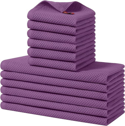 Homaxy 100% Cotton Kitchen Towels and Dishcloths Set, 12 x 12 Inches and 13 x 28 Inches, Set of 12 Bulk Kitchen Towels Set, Ultra Soft Absorbent Dish Cloths for Washing Dishes, Purple