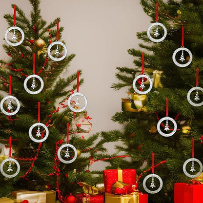 Jinei Christmas Wreath Ornament Bulk 2025 Solid Pewter Christmas Ornament with Rotatable Tree Metal for Xmas Decorative Holiday Keepsake Gift(Xmas Tree)