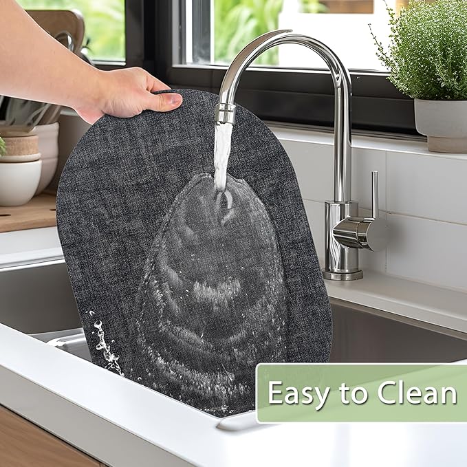 Placemats Set of 8 Non-Slip, Heat Resistant Oval Leather Place mats Double Layer, Waterproof Table Mats Easy to Clean for Kitchen Dining Room Coffee Office Table, Charcoal