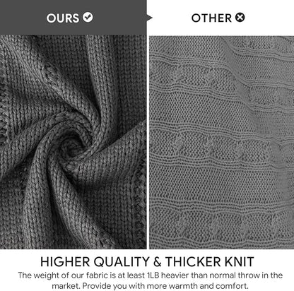 RECYCO Cable Knit Dark Grey Throw Blanket, Super Soft Warm Cozy Decorative Knitted Throw Blanket 2.3LB 50"x60"
