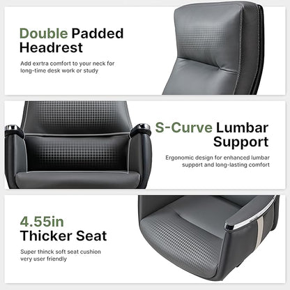 EUREKA ERGONOMIC Royal II Executive Office Chair High Back, Big and Tall with Extra Wide Seat, Silicone Leather Desk Chair Computer Chair, Modern Office Chair Home Desk Chairs-Gray