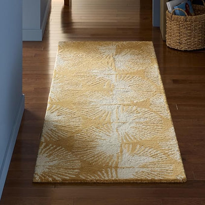 Nicole Miller New York Kendall Fluted Geo Handcrafted Runner Area Rug, 100% Wool Rug, Gold, 2'5"x7"