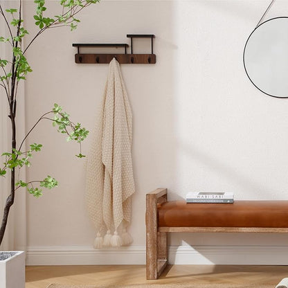 Kmax Entryway Bench, Wooden Upholstered Bench for Bedroom End of Bed with Hollow Arms Farmhouse for Entry Way Bedroom Living Room - PU, Brown