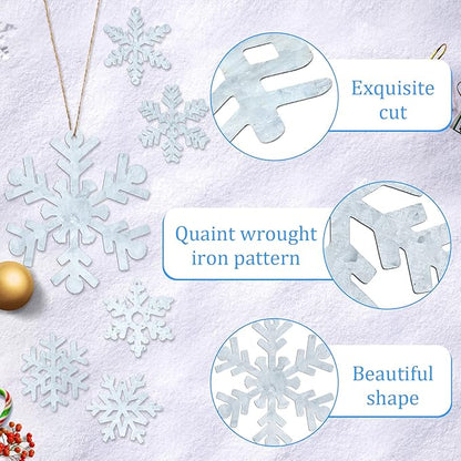 Oudain 6 Pieces Metal Snowflake Ornaments Christmas Galvanized Snowflake Hanging Ornament Farmhouse Snowflake Tree Hanging Decoration for Xmas Winter Party Decor, 5.12 Inch, Silver