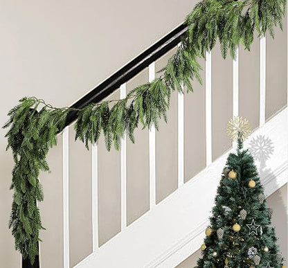 Watayo 2 Pcs Christmas Norfolk Pine Garland, 6 Ft 3 Fork Dense Real Touch Pine Garland Ornament, Realistic Artificial Pines Greenery Garlands for Christmas Holiday Mantle Fireplace Table Home Decor