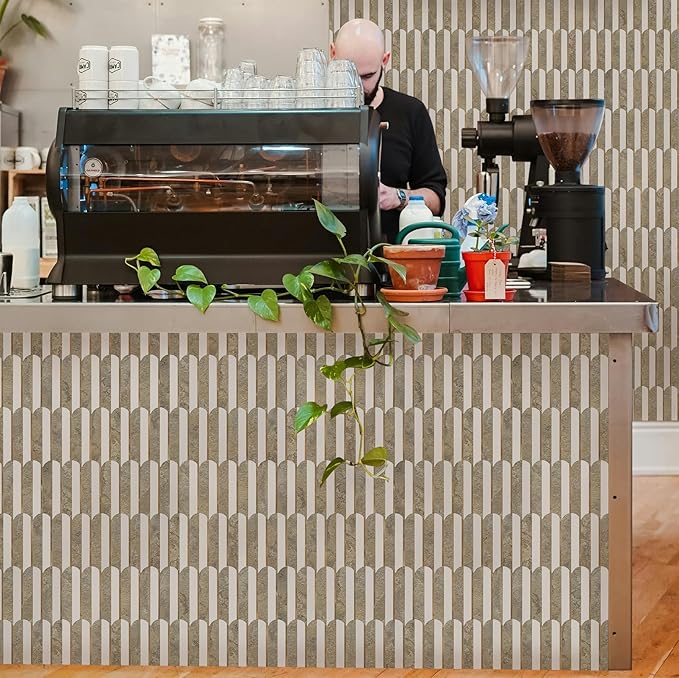 Vamos Tile Peel and Stick Backsplash Seamless Tile,10 Sheets Stick on Backsplash for Kitchen & Bathroom,Coffee Brown+Matt Pure White Marble Look+Brown Gold Metal Self Adhesive Backsplash Tile