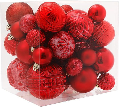 Red Christmas Ball Ornaments Christmas Tree Decorations 36pcs Shatterproof Christmas Ornaments Set with 6 Styles in 3 Sizes(Small Medium Large)
