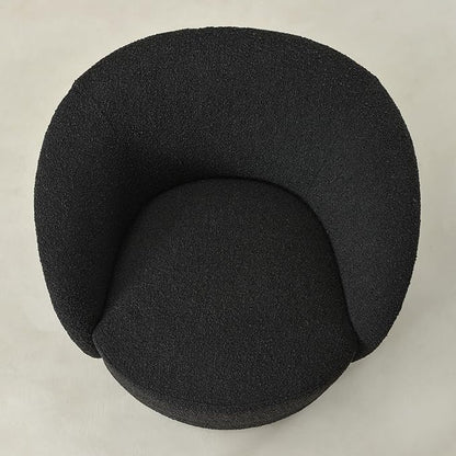 KINWELL 34" Boucle Swivel Barrel Chair with 18" Round Ottoman Set, Fully Assembled Set of Sherpa Accent Chair and Footrest, Modern Comfy Armchair and Footstool for Living Room and Bedroom, Black