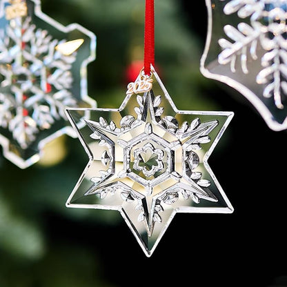 Crystal Snowflake Ornaments for Christmas Tree, 3.5" Clear Glass Snowflake Ornaments, 2025 Crystal Christmas Snow Flake for Tree, Xmas Gift for Home Decoration