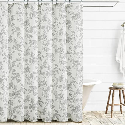 Vintage Farmhouse Shower Curtain for Bathroom Grey Shower Curtain Floral Cotton 72" W x 72" L