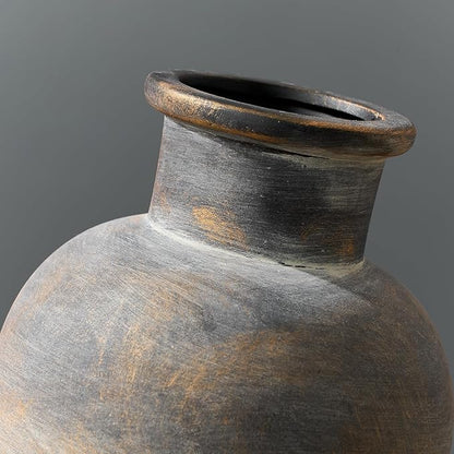 SIDUCAL Ceramic Rustic Farmhouse Vase | 6 Inch Pottery Decorative Flower | Boho | Terracotta Vase for Home Decor Table, Living Room, Bathroom Decoration, Shelf Decor, Mantel, Bronze