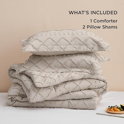 Bedsure California King Comforter Set - Linen Comforter, Boho Tufted Shabby Chic Bedding for Kids, 3 Pieces Vintage Farmhouse Bed Set for All Seasons, Fluffy Soft Bedding with 2 Pillow Shams