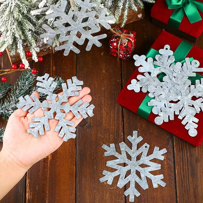 Oudain 6 Pieces Metal Snowflake Ornaments Christmas Galvanized Snowflake Hanging Ornament Farmhouse Snowflake Tree Hanging Decoration for Xmas Winter Party Decor, 5.12 Inch, Silver