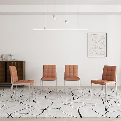 Dining Chairs (Set of 2), PU Leather Modern Armless Kitchen Dining Room Chairs, Upholstered Decorative Side Chairs with Metal Feet (Brown)