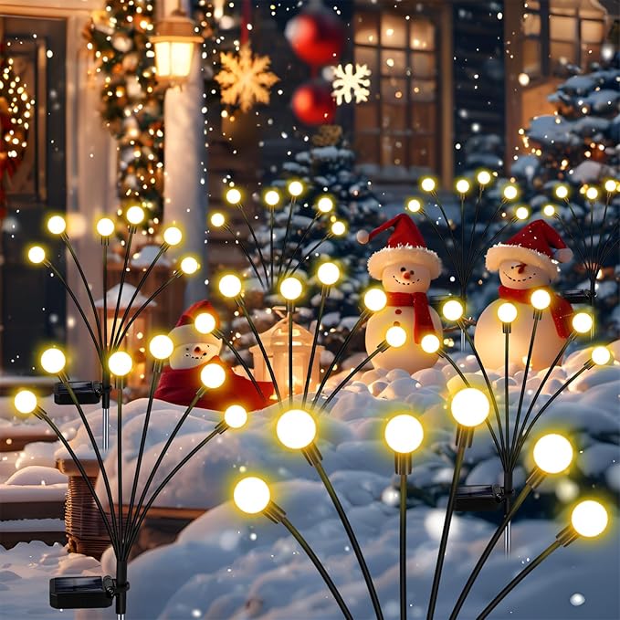 Solar Firefly Lights 16 LED Swaying Outdoor Waterproof Decorative Lights for Yard Patio Pathway Lawn Decorations (2 Pack, 8 Heads)