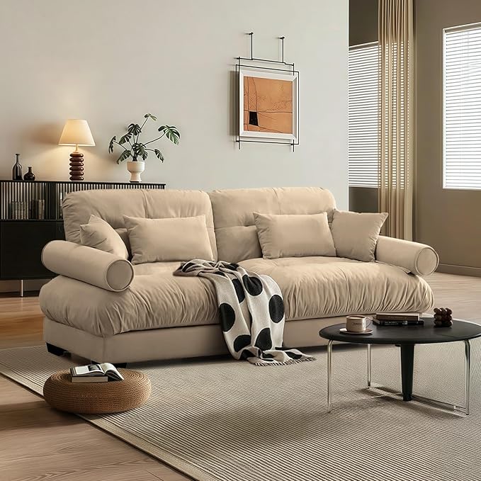 SoarFlash Living Room Velvet Sofa, Loveseat Sofa for Apartment, Storage Sofa with Solid Wood Frame, Easy to Install (93.7inch, Brown)