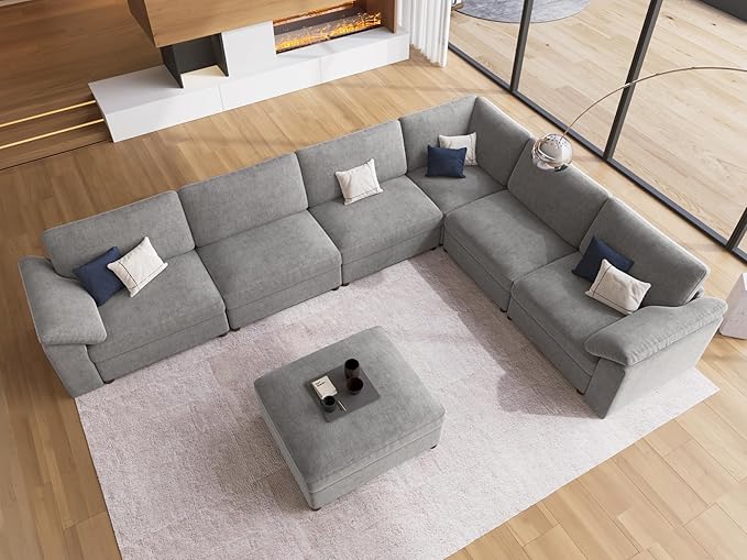 EASE MOOSE Oversized Sectional Modular Sofa,Modern Comfort L Shape Sectional Couch Wide Deep seat Couch for Living Room,Gray