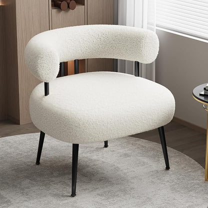 Mid Century Sherpa Boucle Accent Chair, Round Upholstered Barrel Arm Chair for Small Spaces, Fluffy Side Corner Chair for Living Room, Bedroom, Vanity, Office, Reading Nook