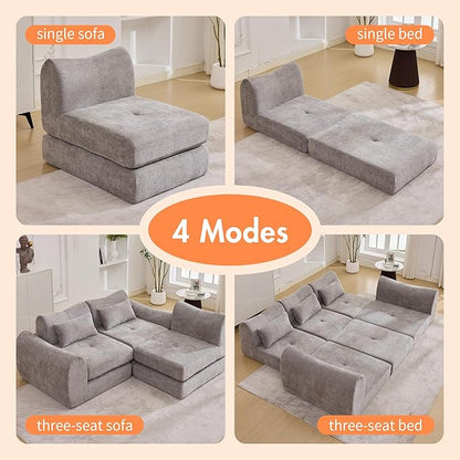 101.6" Modular Sectional Cloud Sofa,Floor Boneless Couch, 4-in-1 Folding Convertible Sofa Bed, Modular Cushion Couch,Suitable for Living Room,Bedroom and Recreation Room (Gray)