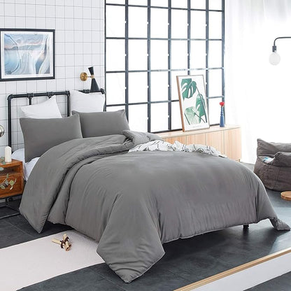 CLOTHKNOW Dark Gray Comforter Set Twin/Twin XL 3Pcs Grey Bedding Comforter Sets Boys Kids Charcoa Bed Sets with 2 x Pillowcases