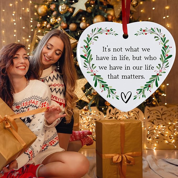 Friendship Christmas Ornament 2025 – Inspirational Ceramic Heart Ornament - Unique Thank You Message Ornament - Gift for Best Friends, Coworkers, Women & Boss