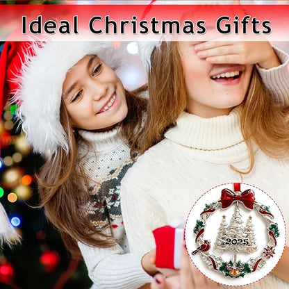 Christmas Decorations 2025 Christmas Wreath Ornament with Rotatable Xmas Tree Metal DIY Hanging Craft Collectibles for Holiday Home Party Decor Keepsake Gifts