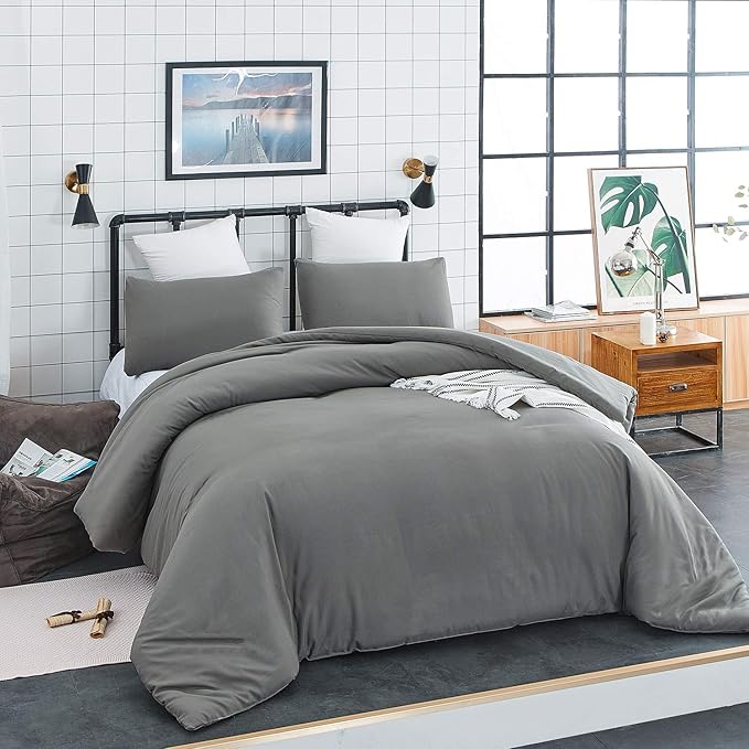 Pureant Grey Comforter Set Twin 3Pcs Dark Gray Bedding Comforter Sets Gray Comforter Twin Size Soft Men Boys Elegant Gray Comforter Charcoal Grey Twin Size Quilts Luxurious Smoke Grey Bedding