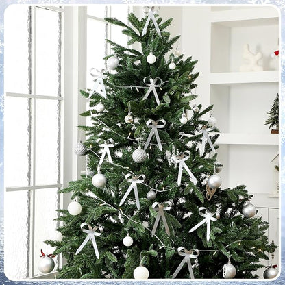 12 Pcs 2025 Metal Christmas Bow Ornaments for Christmas Tree Garland Wreath Bulk Bow with Clip Ornament Vintage Indoor Outdoor Home Xmas Party Decorations, 4 x 5 Inches (Silver)