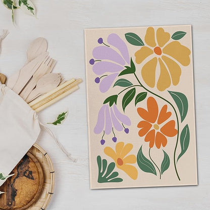 Boho Floral Dish Towels Vintage Abstract Flowers Waffle Weave Colorful Flower