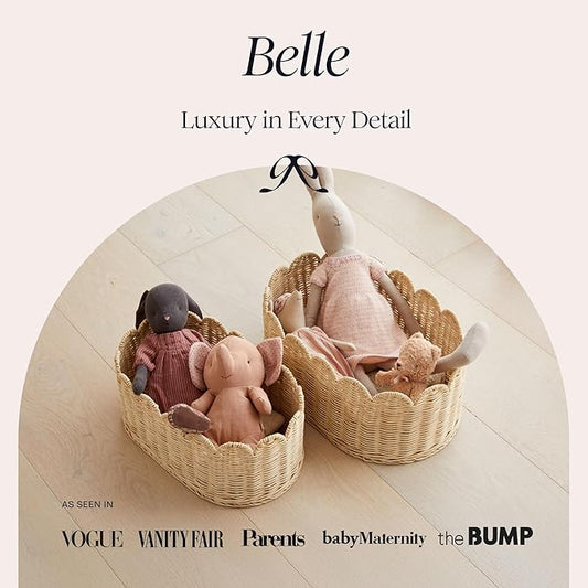 BEBE BASK Premium Scalloped Basket Set Of 2 - Scallop Basket - 16 x 10 x 7 Inch - Hand-Woven Elegant Wicker With Scalloped Edge - Nursery Storage (Natural)